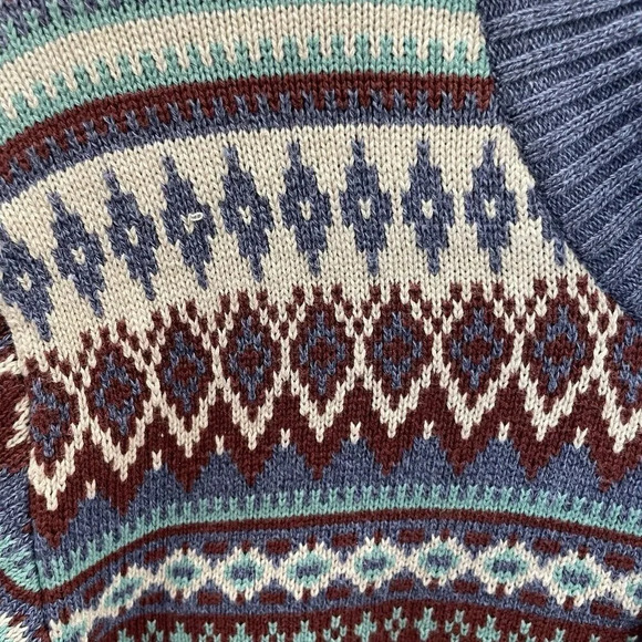 IZOD Mens Large Sweater Fair Isle Pullover 1/4 button up Knitted Blue BluishGray - Picture 3 of 9